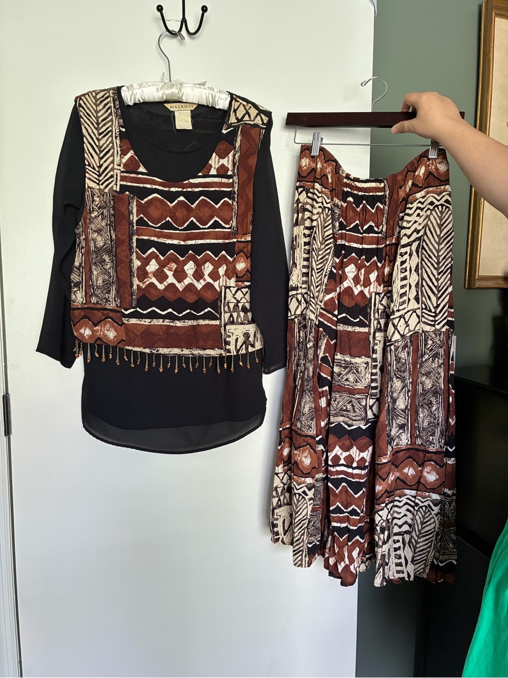 Earthy Aztec Two-Piece Top & Skirt Set
